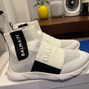 Brand New Balmain White and Black Sock Sneakers